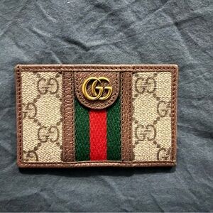 Gucci Beige and Brown GG Canvas Card Holder